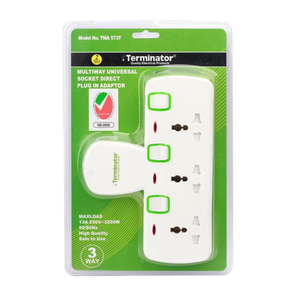 Terminator 3Way Multiway T-Socket Direct Plug TMA573T